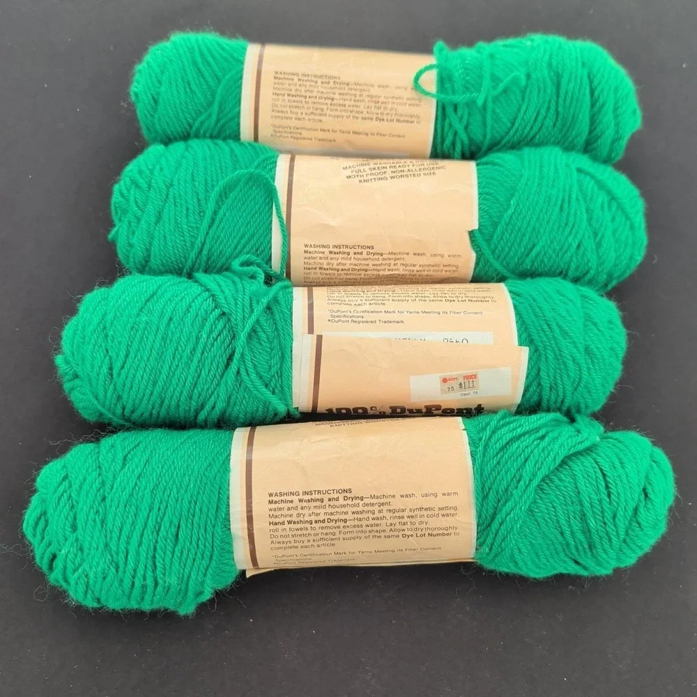 Lot of 4 DuPont Orlon 100% Acrylic Green Knitting Yarn Skeins Vintage